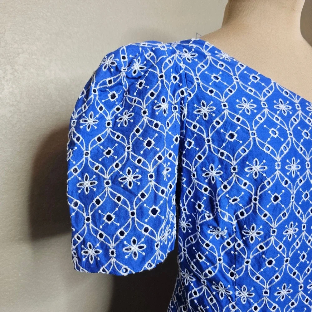 Lilly Pulitzer Delilah Eyelet Top Blue White One Shoulder Puff Sleeve Size 8